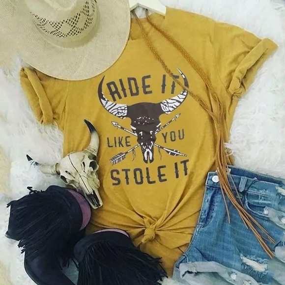 Tops - RIDE IT LIKE YOU STOLE IT MUSTARD GRAPHIC Tee